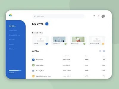 Google Drive Concept content management system design figma file storage googledrive interface ui user interface ux uxui webdesign website design
