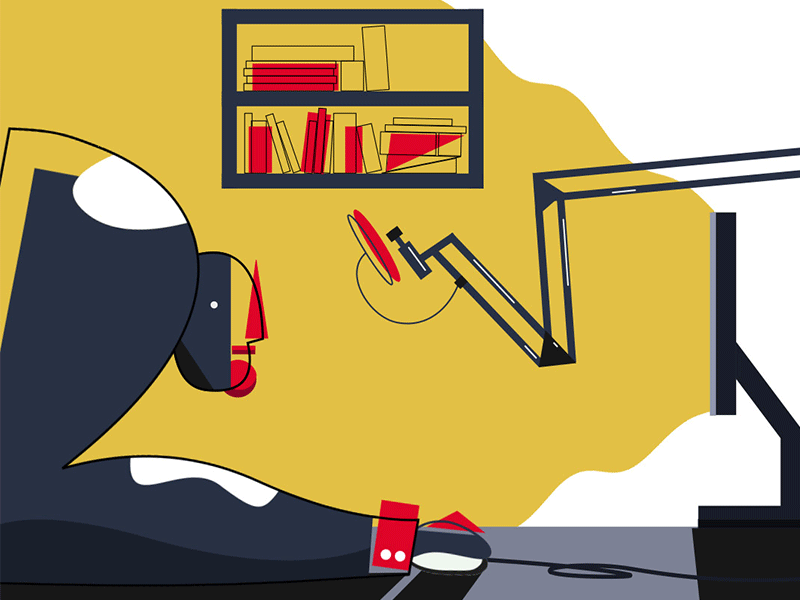 Mouse Guy animation desktop editing flat guy home office illustration mouse pc podcast surfing vector web