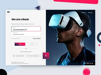 VR Login Screen Web App Design gradients interaction login loginpage minimal presentation signup ui uidesign ux virtualreality vr webdesign