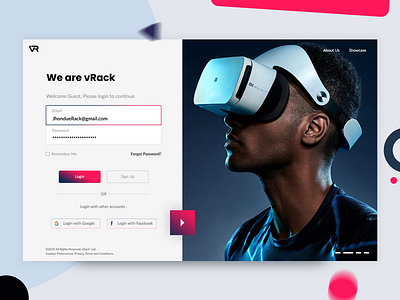 VR Login Screen Web App Design gradients interaction login loginpage minimal presentation signup ui uidesign ux virtualreality vr webdesign