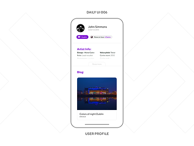 UI Challenge — User Profile artist bio biography blog daily ui dailyui design interface mobile app musician person profile profile card profile page social media social network ui design user profile ux design