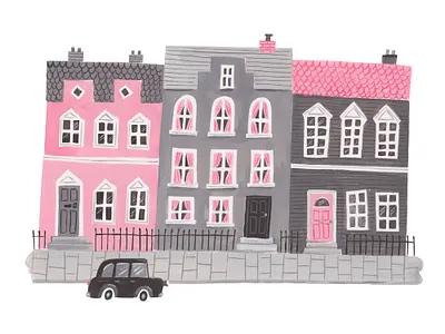 London Street buildings gouache greyscale illustration limited palette london