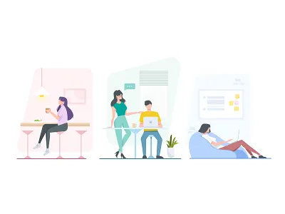 Office workspace beanbag career character coffee desk girl plants team ui work workspace