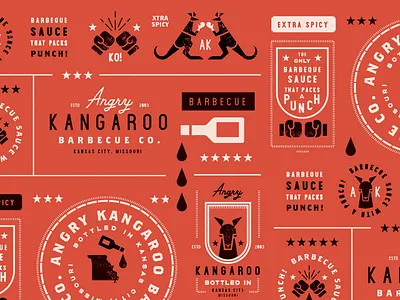 Angry Kangaroo Pattern Red art barbecue bbq black brand flat graphic design icon illustration kangaroo logo logos logotype mark pattern red seal type typogaphy white