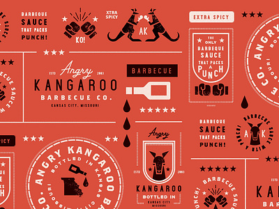 Angry Kangaroo Pattern Red art barbecue bbq black brand flat graphic design icon illustration kangaroo logo logos logotype mark pattern red seal type typogaphy white