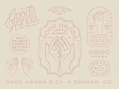 Good Hands badge bakery colorado dainty delicate denver earthy floral good hand hands identity light line work logo monday monoline vegan vines