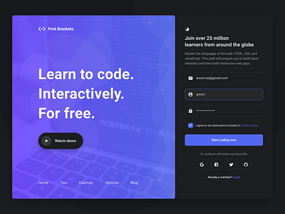 Sign Up Form code dark desktop form login registration sign in sign up ui web