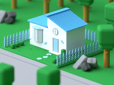 3d House 3d 3d art bungalow garden house roof