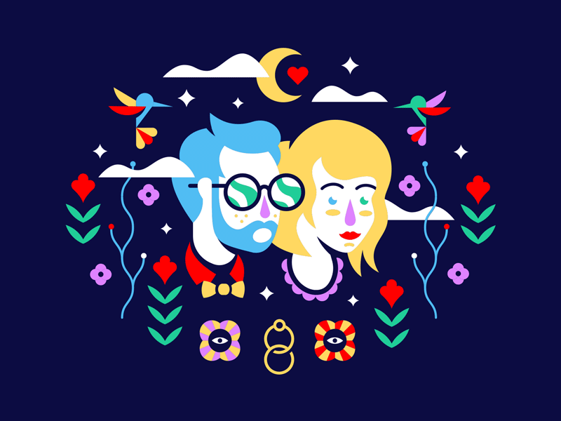 Cosmic Faces branding circus faces illustration wedding