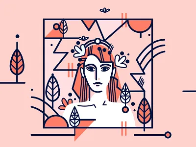 Illustration autumn botanical godess illustration leaf leaves mythology nature orange trees vector illustration woman