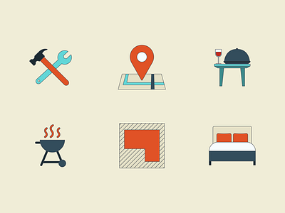 Home Buyer Icons bed design dinner floorplan grill home buyer icons illustration infographic location mad fish digital tools vector