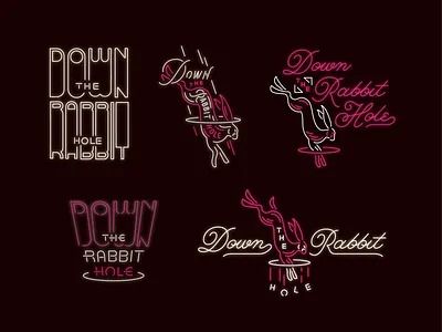 Down the Rabbit Hole neon hole lettering neon rabbit script signage