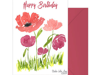Watercolor Peonies floral greeting card hand painted illustration peonies watercolor watercolour