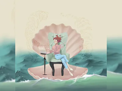 Winds II classical commission girl illustration ocean procreate sea seashell tiger waves wind work