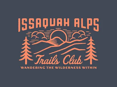 Issaquah Alps Trails Club III badge clouds illustration issaquah issaquah alps patch texture trail tree washington state wilderness