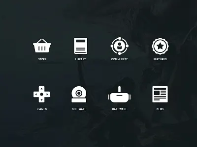 Steam Concept Icons app design community design featured games gaming hardware icons iconset library news software steam store ui