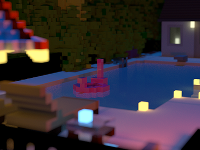 Penguin and the night 3d art 3d artist flamingo illustration penguin pink voxel