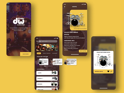 Drum Showroom UI Kit adobe android app app design drummer drums figma invision invision studio ios app mobile mobile app mobile ui sketch ui ui design uiux ux ux design uxdesign