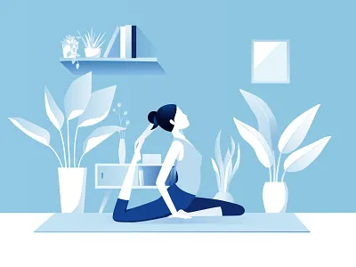 Practice Yoga blue design girl illustration plants yoga