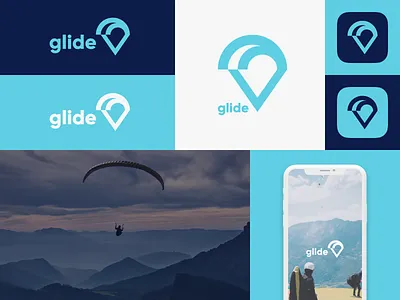 Glide application branding branding agency branding design design digital extreme flight geometric glide glider icon identity kite logo logotype mark paragliding sign sky