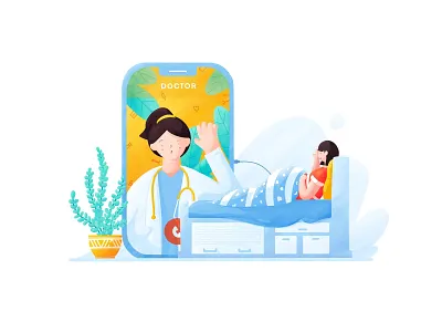 Communication with the Doctor call communication hello illustration landing page maternity plant pregnancy pregnant procreate talk technology video call