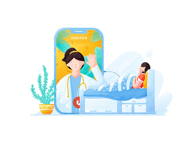 Communication with the Doctor call communication hello illustration landing page maternity plant pregnancy pregnant procreate talk technology video call