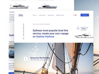 Luxury Boat Website boat boating clean design desktop event fun hire interface landing minimal page rent simple ui ux web webpage website yacht