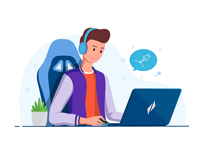 Let's Make Illustration! app boy character computer design flat graphic illustration laptop man minimal office people plant study ui vector web website work