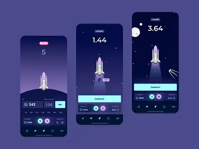 Rocket Game bet bet365 betwin blockchain blockchain game bookmaker branding casino casino games cosmos game game design illustration money moon rocket space sport