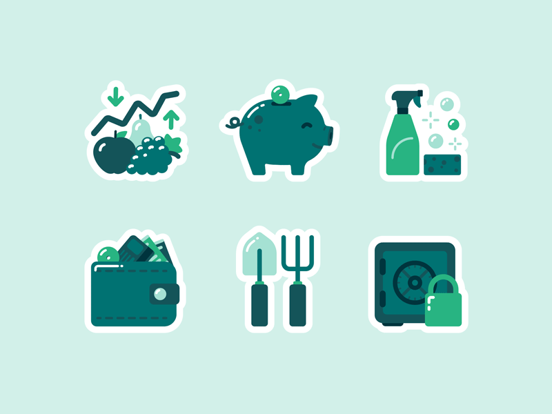 Lærepenger - Icon set app illustrations children dnb icon icon design icon set iconography icons illustration limited color playful vector illustration