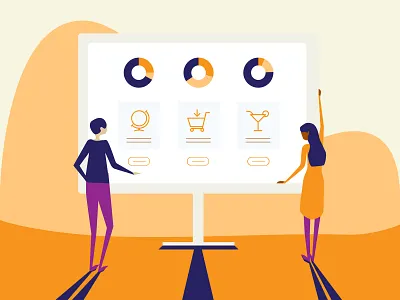 People Looking at the Dashboard - Corporate Illustration Set 1/4 business illustration corporate corporate illustration dashboard digital illustration interface illustration long shadow people ui illustration vibrant