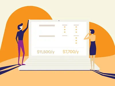 People Looking at the Dashboard - Corporate Illustration Set 3/4 business illustration corporate dashboard illustration long shadow people slender ui illustration vibrant