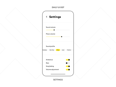 UI Challenge — Settings app daily ui daily ui 007 dailyui dailyuichallenge minimal minimalism mobile music phone profile settings settings ui sound ui uiux volume