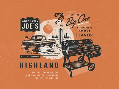 Highland 50s 60s badge bbq branding design illustration meat oklahoma retro script smokers texture typography vintage