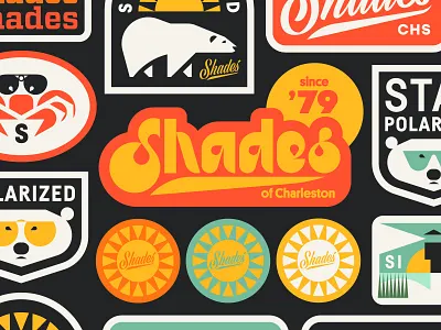 Shades pt. III badge bear crab glasses lighthouse patch polar script shield sticker sun sunglasses type typography