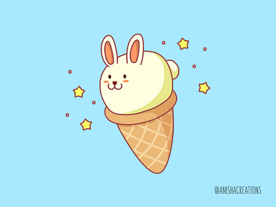 Bunny-lla Ice Cream animals art bunnies bunny cartoons cone cute cute art cuteness design food funny icecream illustration kawaii puns rabbit summer vanilla