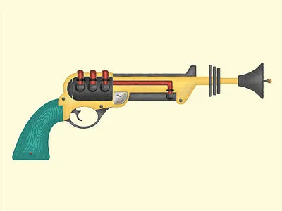Big Iron 1950s atomic age big iron blaster cowboy gouache gun guns mid century midcentury ray gun ray gun retro revolver sci fi six shooter