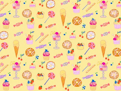 Sweets pattern blueberry candy cherryblossom colorful design donuts food fruit ice cream illustration lollypop milica golubovic pattern retro strawberry sugar summer sweets