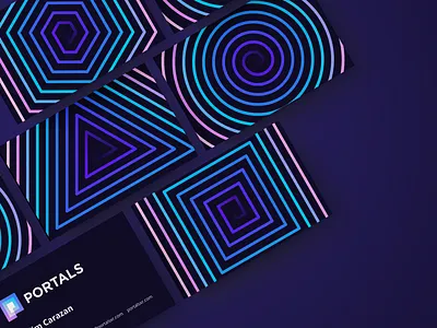 PORTALS business card design concept app virtual crypto branding business cards pattern future technology tech magic magical gradient logo p monogram mark portal spiral ar reality augmented 3d space black hole universe