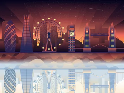 Sunset vs Sunrise adobe adobeillustrator big ben design illustration landscape london london eye sun sunset