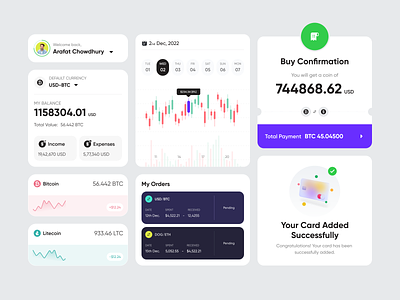 Crypto Dashboard - Components UI bitcoin blockchain btc cards ui coin exchange component library crypto crypto wallet cryptocurrency currency design design system designsystem ethereum exchange modals orders saas ui wallet