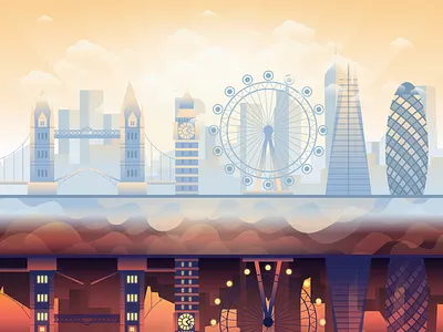 Sunrise vs Sunset adobe adobeillustrator big ben clouds design illustration landscape london eye skyline sun sunrise