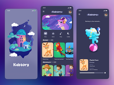 Kidstory / Interaction stories, songs & games for kids app animal animate animation child children game illustration illustrator interaction kid kids music song story ui design ux design