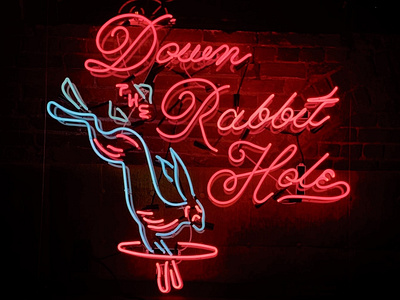 Down The Rabbit Hole Neon alice in wonderland dani b down electric hole neon neon lights neon sign rabbit rabbit logo the typogriff