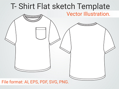Short Sleeve T shirt Technical Fashion flat sketch template. appareal clippingpath coothing design drawing fashion design fashion flats graphic design illustration mock up outline sketch t shirt t shirt flat sketch t shirt template technical technical drawing textile vector illustration