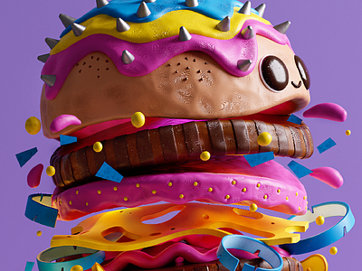 Munchy Burger 3d 3d art blender burger character design cute design food illustration sandwich