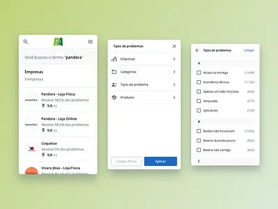 Search Engine @ Reclame Aqui android browser cards complaint filter iphone mobile problems products reclame reclameaqui reputation results search bar search engine searching tabs ui ux