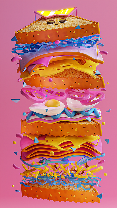 Munchy Club Sandwich 3d 3d art blender club sandwich cute design food illustration sandwich