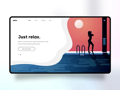 Wellness center care girl hero image homepage illustration landing page light pool relax sun ui vector website wellness
