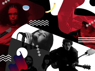 Treble Welcome Graphic abstract banner collage collage art cover photo icons musicians red red white and blue shapes